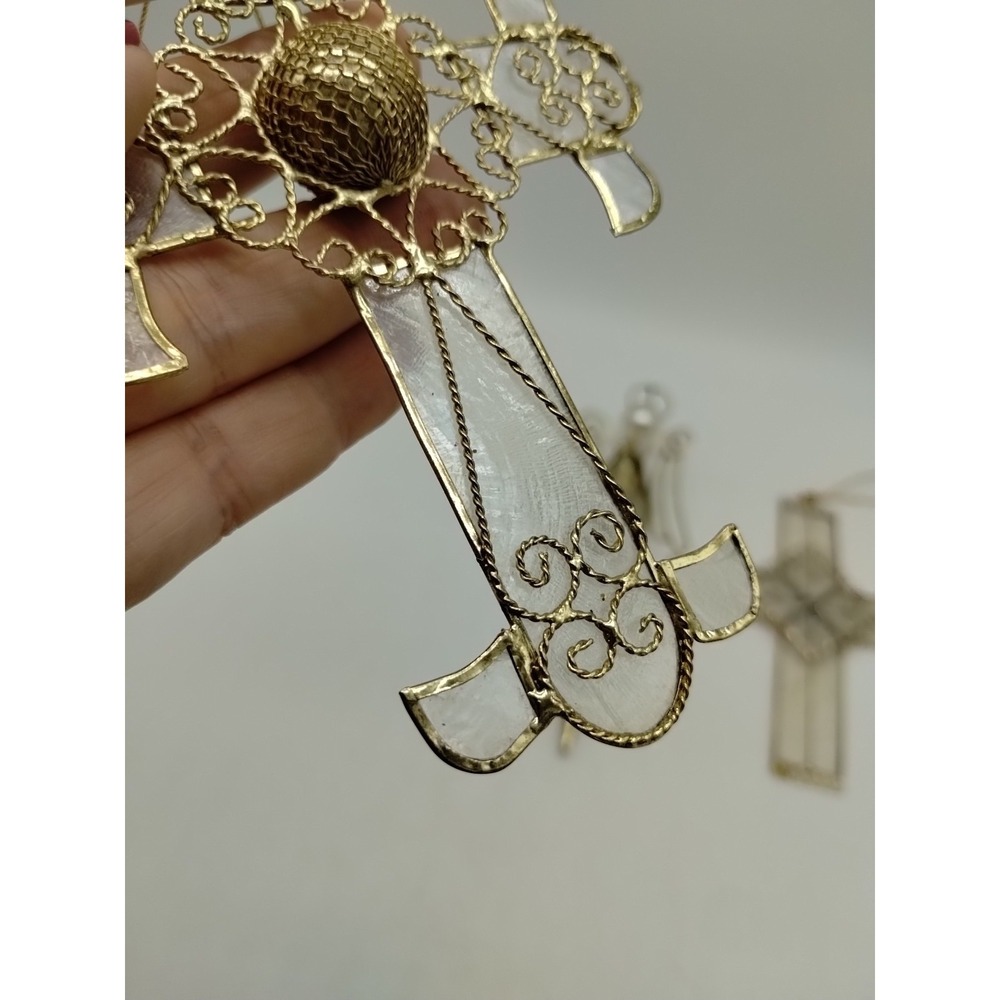 Set Of 3 Stain Glass Look Christmas Ornaments Angel Cross Made From Shell? - Picture 5 of 14
